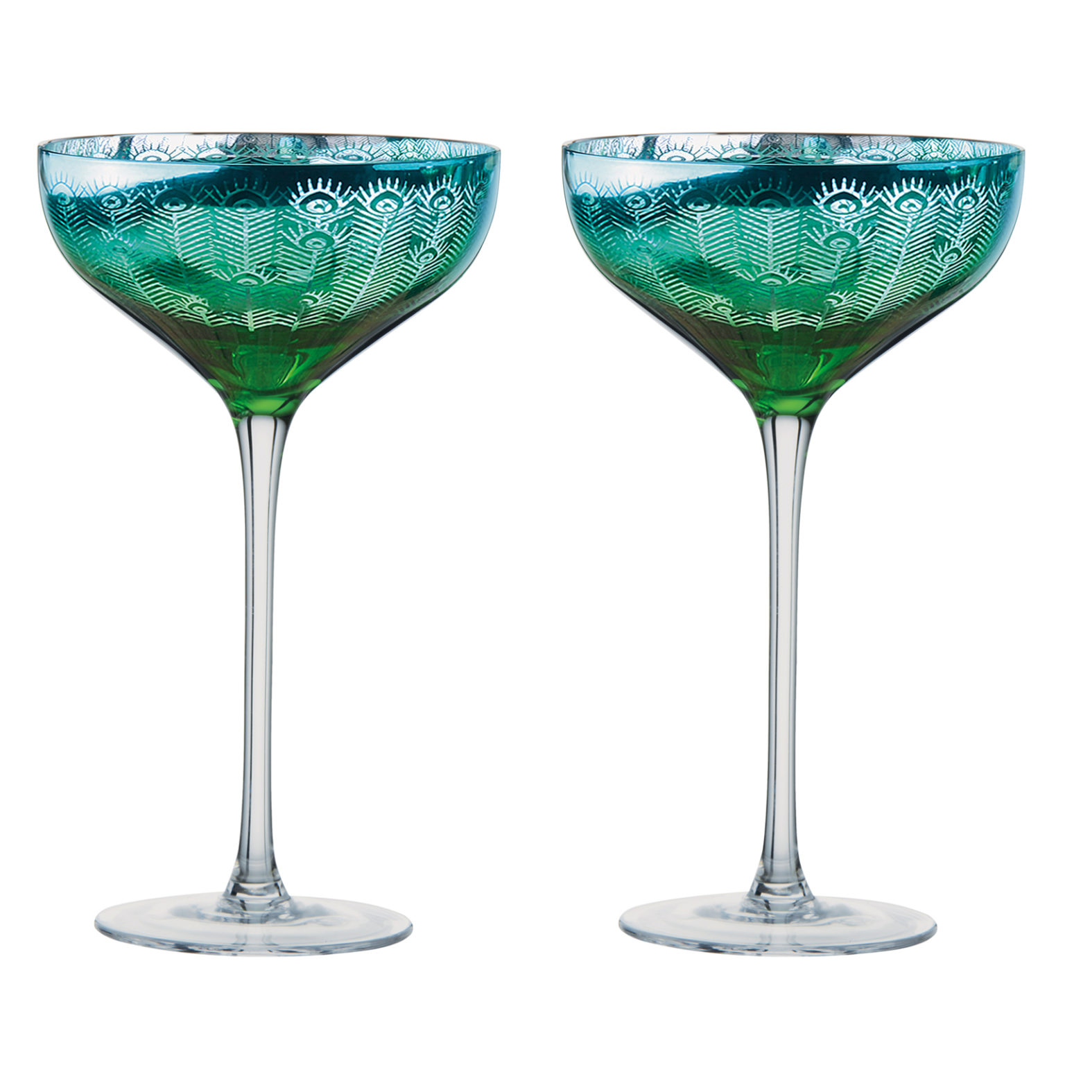 Set Of 2 Peacock Gin Glasses The Drh Collection